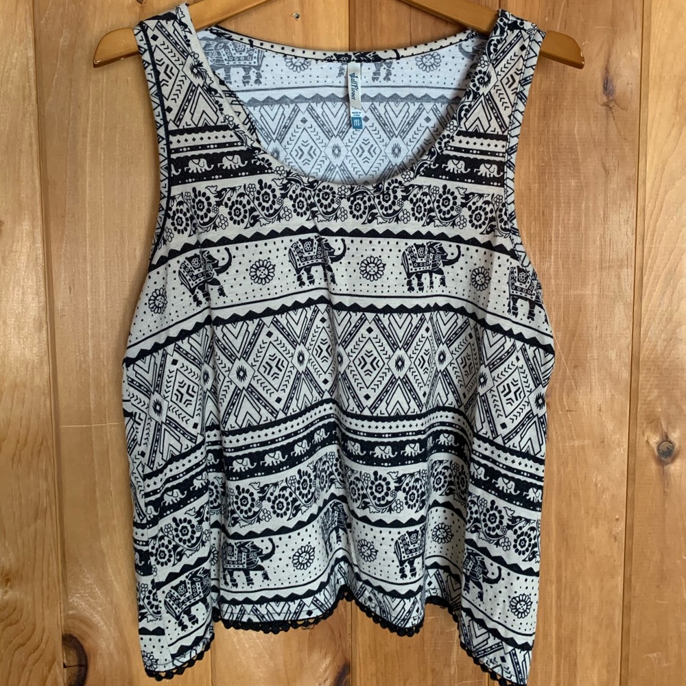 Boho tank top with elephant design